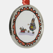 Robot Boy met Robot Cat Artwork Metalen Ornament (Rechts)