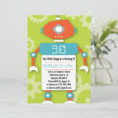 Robot Boy Thema Verjaardagsfeestje Uitnodiging (Staand voorkant)