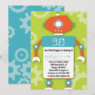Robot Boy Thema Verjaardagsfeestje Uitnodiging