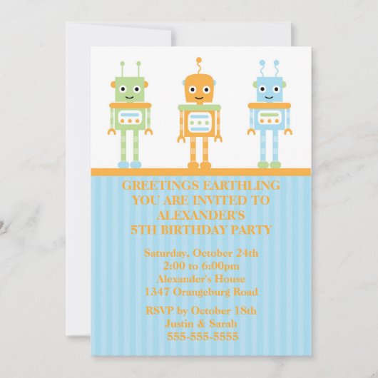 Robot Boys Birthday Party Kaart (Voorkant)