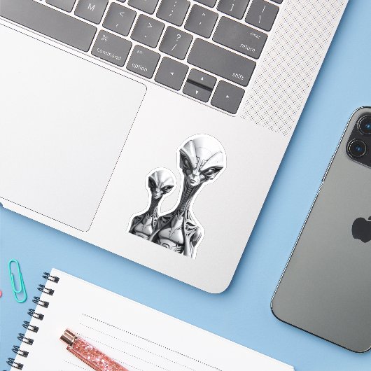 Robot Buitenaardse Wezens  Sticker (Laptop met iPhone)