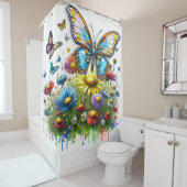 Robot Butterfly en Wildflowers Douchegordijn (In situ)