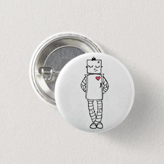 Robot Button met roze hart (Voorkant /achterkant)