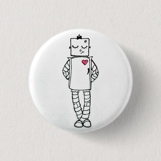 Robot Button met roze hart (Voorkant)