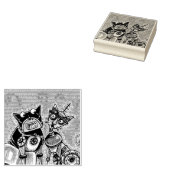 ROBOT CAT EN DOG PETS RUBBER STEMP RUBBERSTEMPEL (Gestempeld)