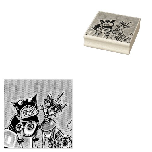 ROBOT CAT EN DOG PETS RUBBER STEMP RUBBERSTEMPEL (Gestempeld)
