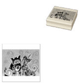 ROBOT CAT EN DOG PETS RUBBER STEMP RUBBERSTEMPEL (Gestempeld)
