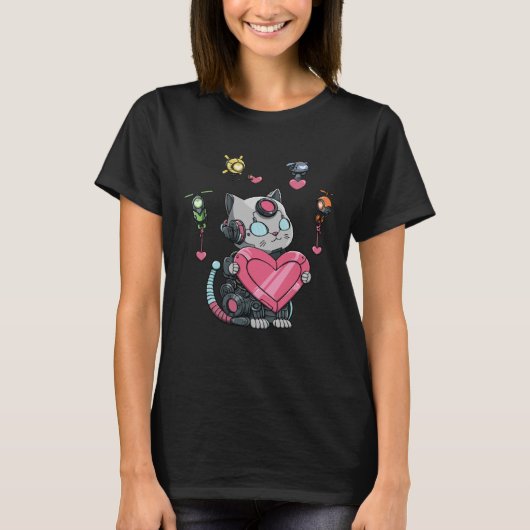 Robot Cat in Love voor een Robotic Engineer 1 T-shirt (Voorkant)
