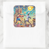 Robot Chef vs. Kangaroo Boxer Showdown Vierkante Sticker (Tas)
