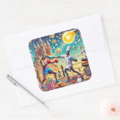 Robot Chef vs. Kangaroo Boxer Showdown Vierkante Sticker (Envelop)