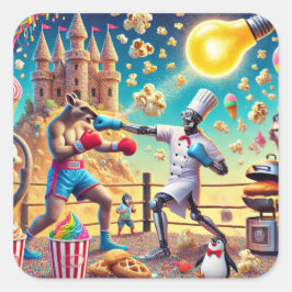 Robot Chef vs. Kangaroo Boxer Showdown Vierkante Sticker
