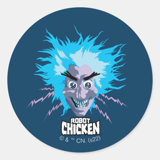 Robot Chicken Scientist Head Graphic Ronde Sticker (Voorkant)