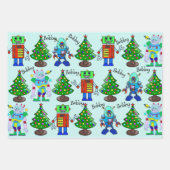 Robot Christmas Voeg jongensnaam toe 3 Schattige Inpakpapier Vel (Voorkant 2)