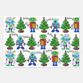 Robot Christmas Voeg jongensnaam toe 3 Schattige Inpakpapier Vel (Voorkant)