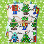 Robot Christmas Voeg jongensnaam toe 3 Schattige Inpakpapier Vel<br><div class="desc">Robot Christmas Voeg jongensnaam toe 3 Schattigee inpakpapier vellen</div>