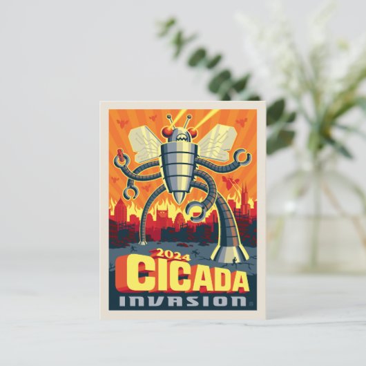 Robot Cicada Briefkaart (Staand voorkant)