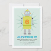 Robot Colorful Kind Green Blue Birthday Invitation Kaart (Voorkant)
