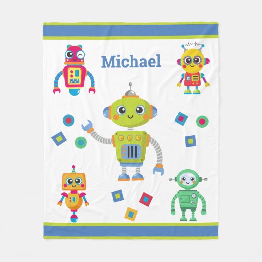 Robot Cool Name Blue Green Kinder Fleece Blanket (Voorkant)
