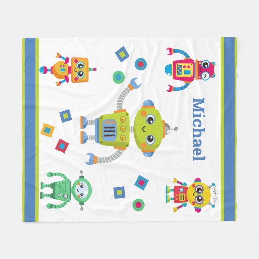 Robot Cool Name Blue Green Kinder Fleece Blanket (Voorkant (Horizontaal))
