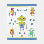 Robot Cool Name Blue Green Kinder Fleece Blanket Deken (Voorkant)