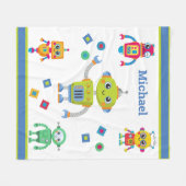 Robot Cool Name Blue Green Kinder Fleece Blanket Deken (Voorkant (Horizontaal))