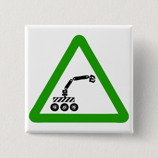 Robot Crossing Warning Sign Vierkante Button 5,1 Cm (Voorkant)