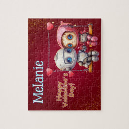 Robot Custom Child Name Valentine's Day Puzzle Legpuzzel