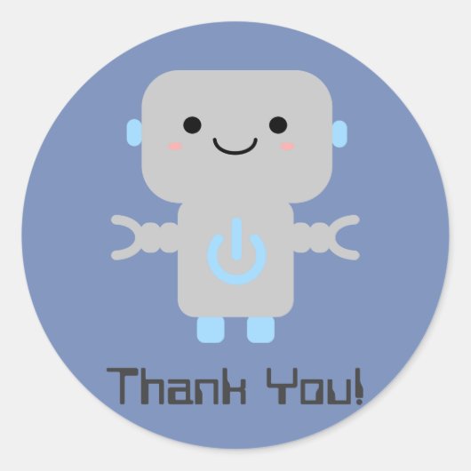 Robot Cute Cartoon Bedankt Blue Ronde Sticker (Voorkant)