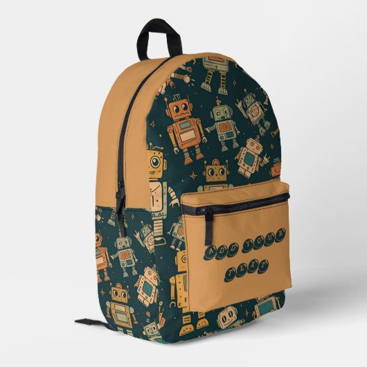 Robot Design Backpack  Personalised with Your Text Bedrukte Rugzak (Achterkant Hoek Links)