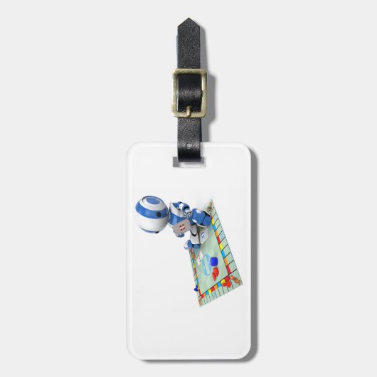 Robot die een bordspel speelt bagagelabel (Voorkant verticaal)