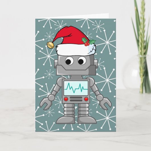 Robot die het Pet van de Kerstman dragen Feestdagen Kaart (Voorkant)