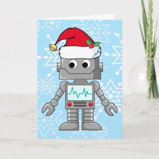 Robot die het Pet van de Kerstman dragen Feestdagen Kaart (Voorkant)