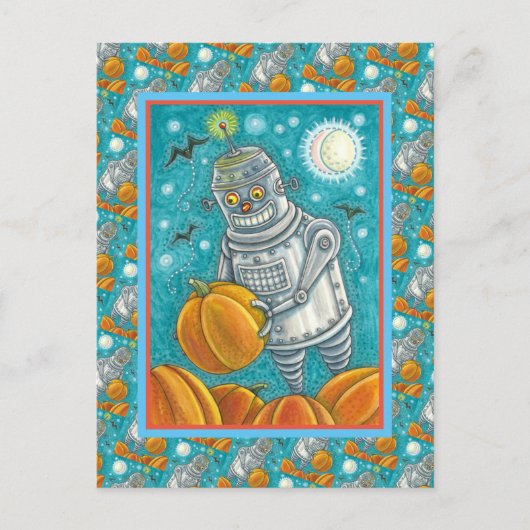 ROBOT DIE POMPELMOEZEN PAKT, HALLOWEEN MECHANISCHE FEESTDAGENKAART (Voorkant)