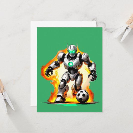 Robot die voetbal speelt kaart (Voorkant / Achterkant in situ)