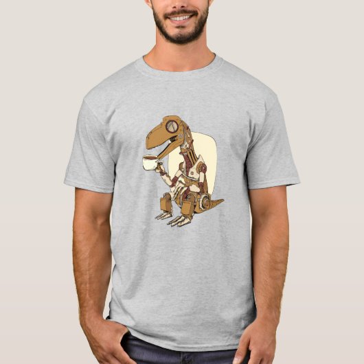 Robot Dinosaur Drinking Coffee T-shirt (Voorkant)