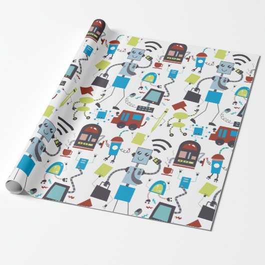 Robot Doodles Cadeaupapier (Uitgerold)