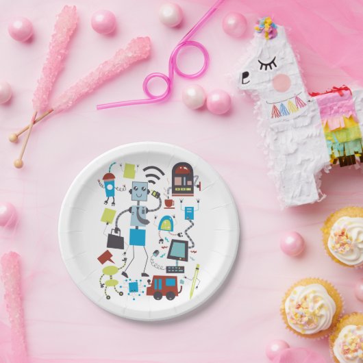 Robot Doodles Papieren Bordje (Feest)