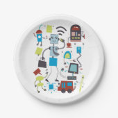 Robot Doodles Papieren Bordje (Voorkant)