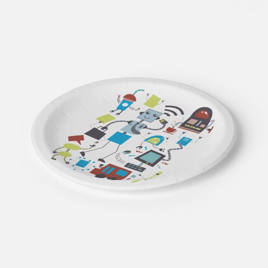 Robot Doodles Papieren Bordje (Gekanteld)