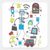 Robot Doodles Vierkante Sticker (Voorkant)