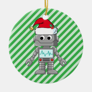 Robot draagt kerstmuts keramisch ornament