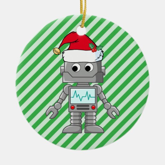 Robot draagt kerstmuts keramisch ornament (Voorkant)