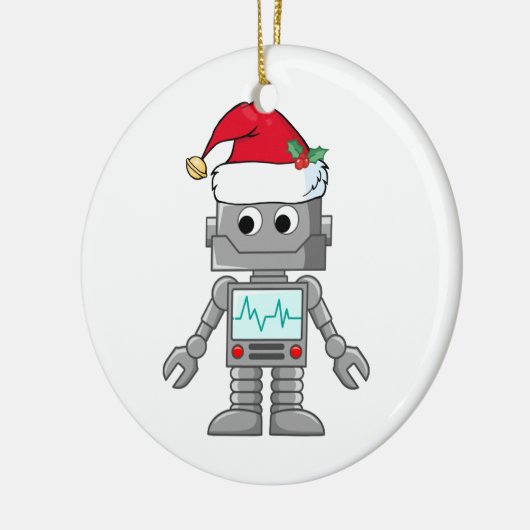 Robot draagt kerstmuts keramisch ornament (Links)