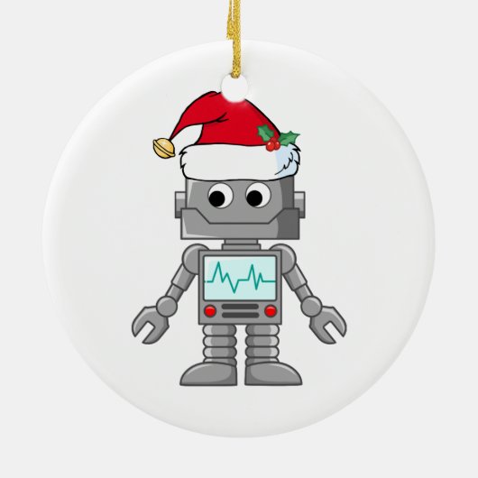 Robot draagt kerstmuts keramisch ornament (Achterkant)
