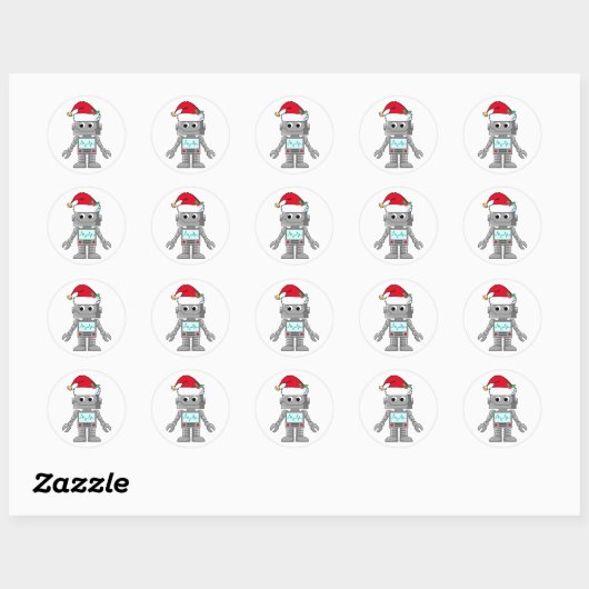 Robot draagt kerstmuts ronde sticker (Vel)