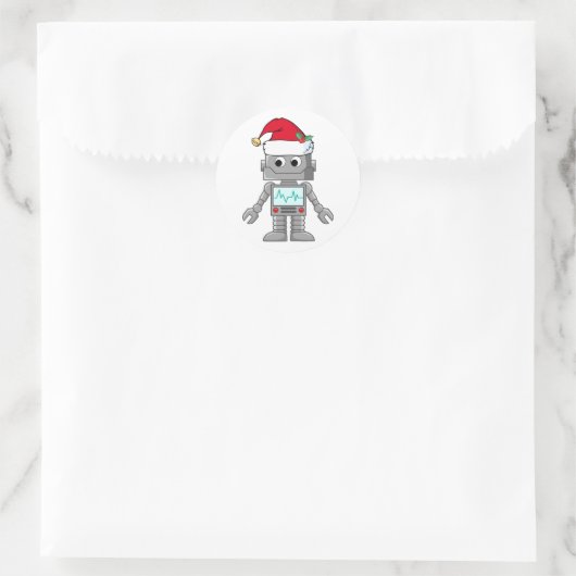 Robot draagt kerstmuts ronde sticker (Tas)