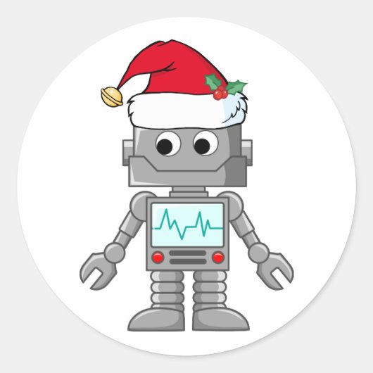 Robot draagt kerstmuts ronde sticker (Voorkant)