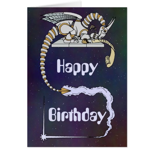 Robot Dragon schrijft in Scroll Birthday Card (Voorkant)