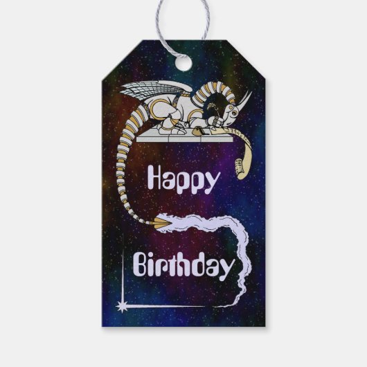 Robot Dragon schrijft in Scroll Cadeaulabel (Voorkant)