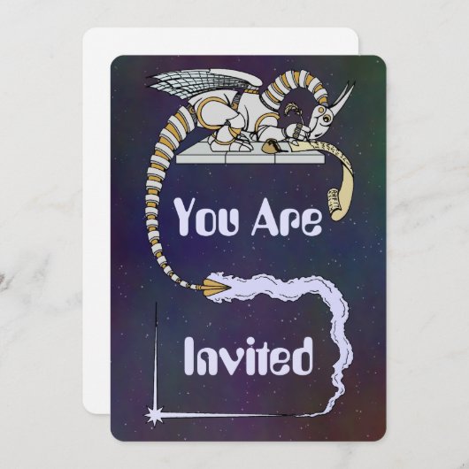 Robot Dragon schrijft in Scroll Kaart (Voorkant / Achterkant)